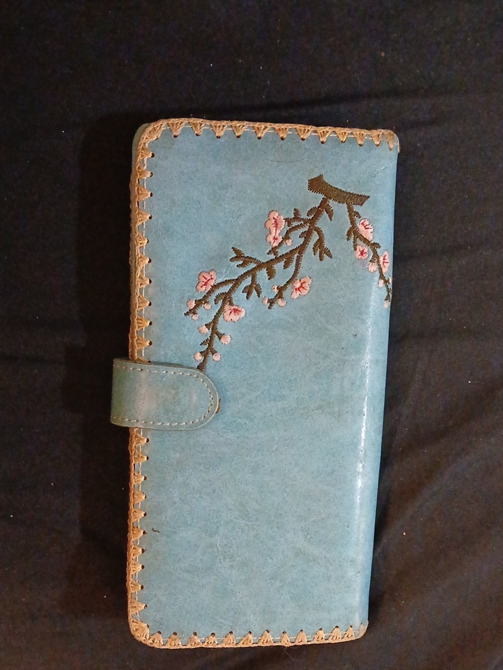 Blue Cherry Blossom Embroidered Long Wallet